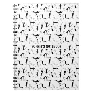 Carnet Black Cats Motif sans couture Nom personnalisé