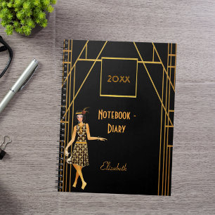 Carnet Black gold 1920's style art deco retro diary