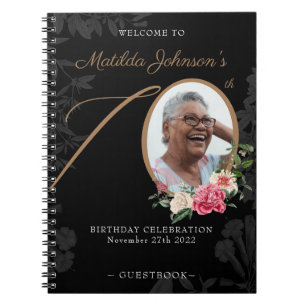 Carnet Black Gold 70th Birthday Floral Photo Guestbook