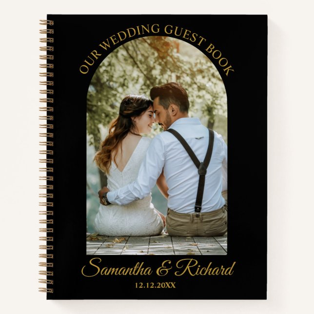 Carnet Black Gold Arch Personnalisé Photo Mariage invité (Devant)