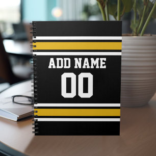Carnet Black Gold Football Jersey Nom personnalisé Numéro