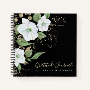 Carnet Black Gold Script Floral Aquarelle Chic Gratitude