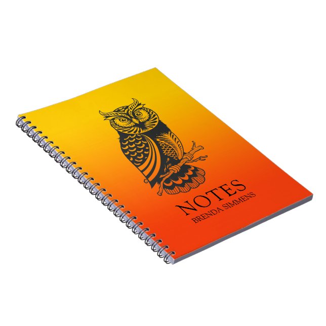 Carnet Black Owl sur jaune et orange ombre arrière - plan (Côté Droit)