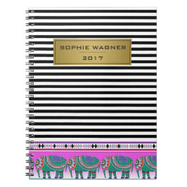 Carnet Black Stripes Ornate Elephant Moderne