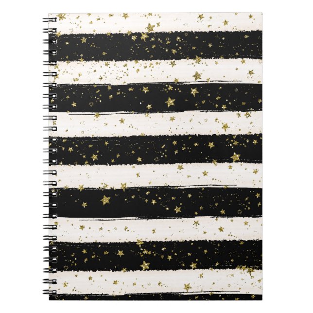 Carnet Black White Aquarelle rayures Gold Parties scintil (Devant)