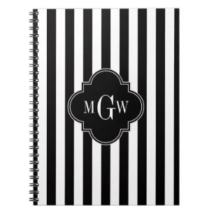 Carnet Black White Stripe Black Quatrefoil 3 Monogramme
