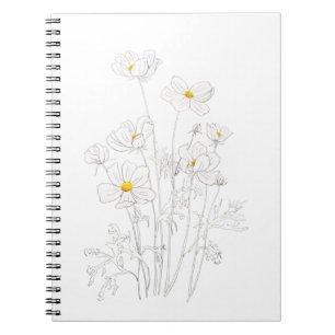 Carnet blanc cosmos fleurs encre et aquarelle