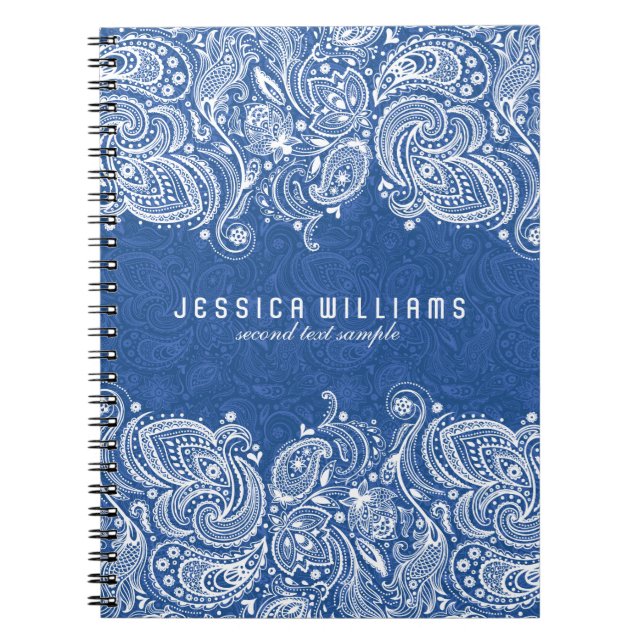 Carnet Blanc Et Bleu Marine Flore Paisley Dentelle (Devant)