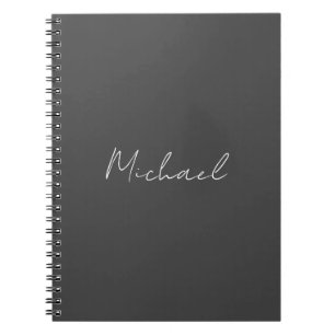 Carnet Blanc Gris Minimaliste Écrit à la Main Votre Nom