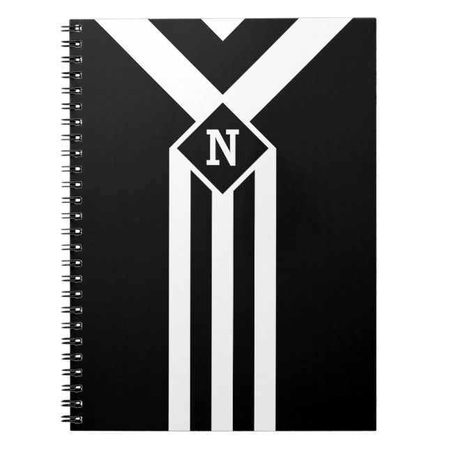Carnet Blancs et Chevrons sur Noir avec Monogramme (Devant)