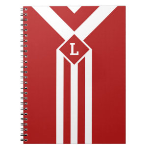 Carnet Blancs et Chevrons sur Rouge avec Monogramme