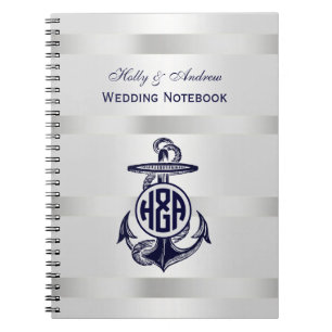 Carnet Bleu Ancre Argent Blanc Marine Monogramme 33