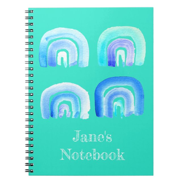 Carnet bleu arc-en-ciel rétro turquoise (Devant)