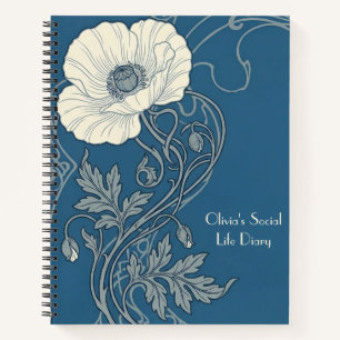 Carnet Bleu & Blanc Art Nouveau Coquelicot Blanc