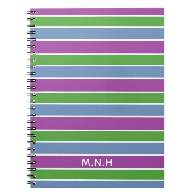 Carnet Bleu bleu violet rayures personnalisées (Devant)