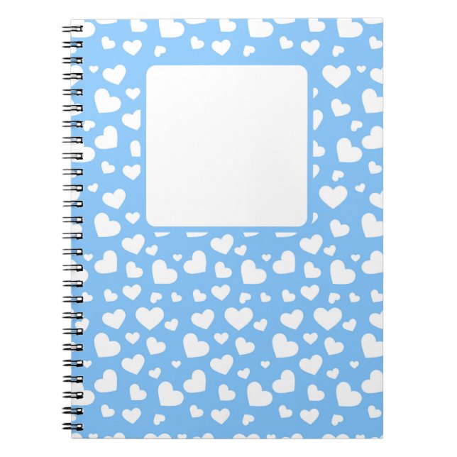CARNET BLEU CLAIR AVEC COEURS D'AMOUR BLANC VALENTINE (Devant)