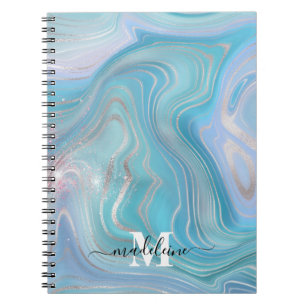 Carnet Bleu cristal marbre Iridescente Agate 