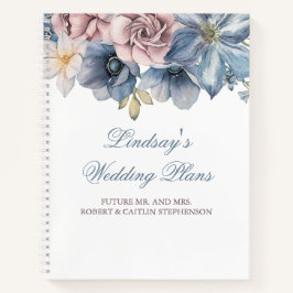 Carnet Bleu Dusty et Mauve Floral Élégant Moderne