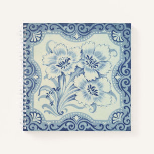 Carnet Bleu et blanc Floral Victorian Majolica Antique