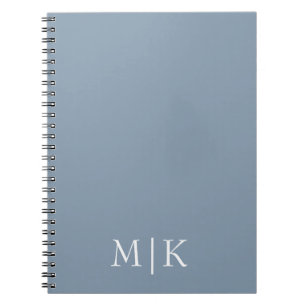 Carnet Bleu et blanc poussiéreux Monogramme moderne