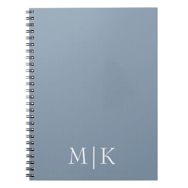 Carnet Bleu et blanc poussiéreux | Monogramme moderne (Devant)
