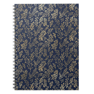 Carnet Bleu et or Abstrait Art Déco Motif Feuille