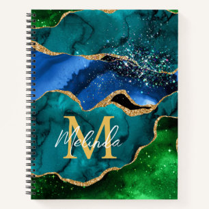 Carnet Bleu et vert Peacock Faux Parties scintillant Agat