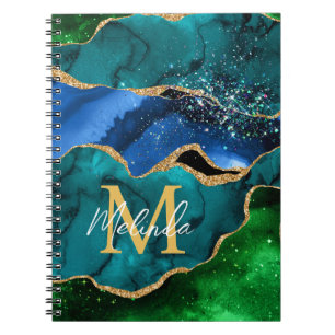 Carnet Bleu et vert Peacock Faux Parties scintillant Agat