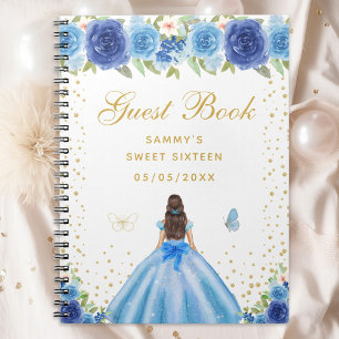 Carnet Bleu Floral Brunette Cheveux Princesse Sweet sixte