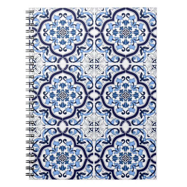 Carnet  Bleu Floral Carrelage sicilien méditerranéen (Devant)