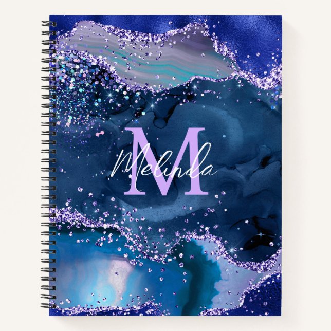 Carnet Bleu foncé et violet Parties scintillant Agate océ (Devant)