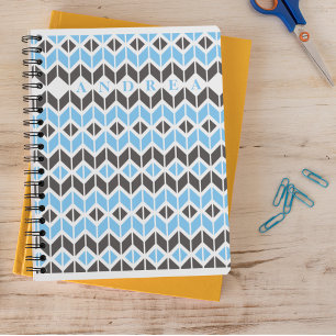 Carnet Bleu gris foncé Nom Herringbone géométrique