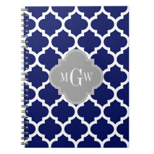Carnet Bleu Marine Blanc Marocain #5 Gris 3 Initial Monog