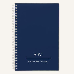 Carnet Bleu marine élégant monogramme & nom