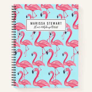 Carnet Bleu mignon rose Été Peint Flamingo Motif Bleu