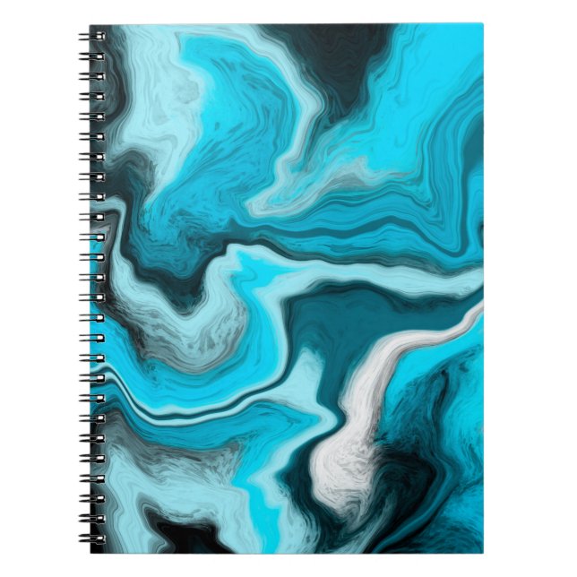 Carnet Bleu, noir et Marbre blanc Fluid Art (Devant)