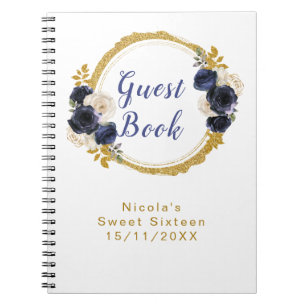 Carnet Bleu Nuit et Or Fleurs Élégantes Sweet Sixteen