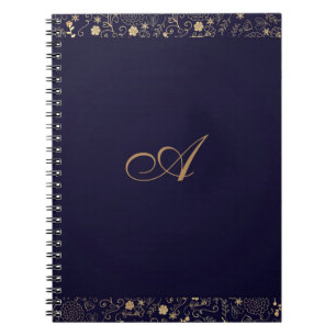 Carnet Bleu Nuit & Or Élégant Floral Rustique Feuille de