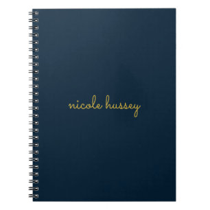 Carnet Bleu Nuit Or Script Monogramme Moderne Élégant