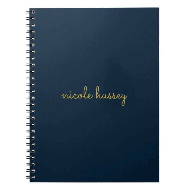 Carnet Bleu Nuit Or Script  | Monogramme Moderne Élégant (Devant)