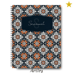 Carnet Bleu Orange Floral Espagnol Nom Carrelage Monogram