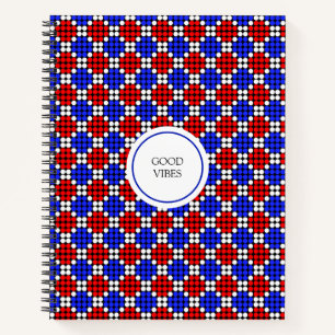 Carnet Bleu Rouge Blanc Moderne Diamants Pointillés sur F
