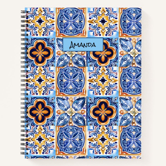 Carnet Bleu sicilien Bleu blanc céramique méditerranéenne (Devant)