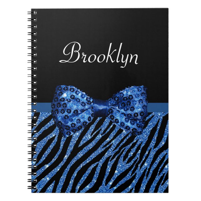 Carnet Bleu tendance Zèbre Imprimer FAUX Glitz Bow avec n (Devant)