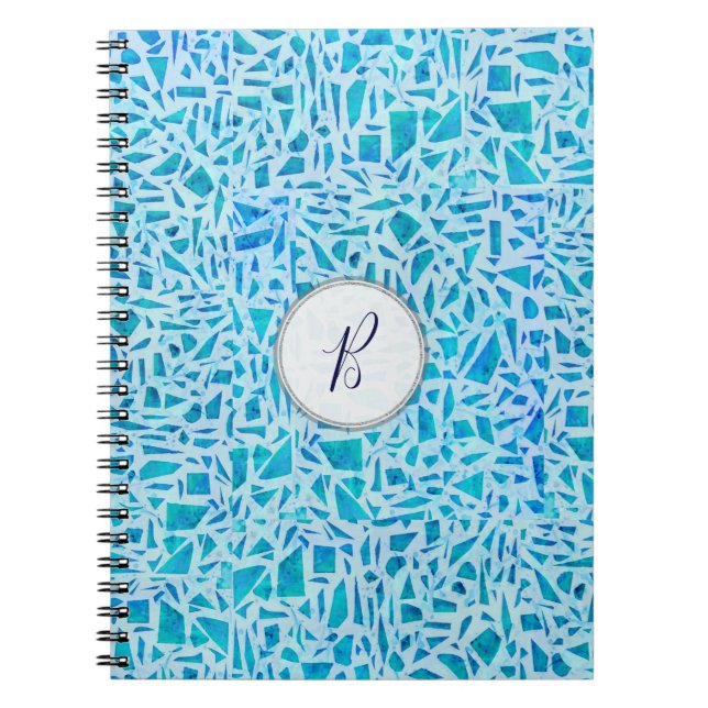 Carnet Bleu Turquoise Mosaïque Carrelage Moderne Chic (Devant)