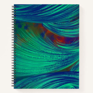 Carnet Bleu Vert élégant Plumes Abstraites