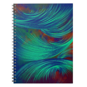 Carnet Bleu Vert élégant Plumes Abstraites
