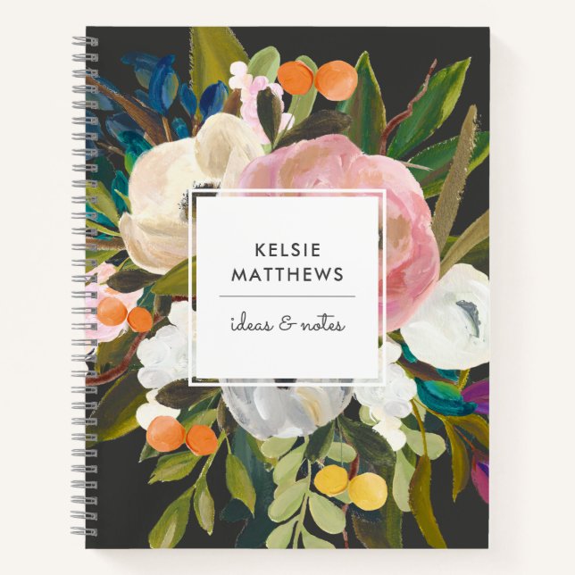 Carnet Bliss Botanique Joli Peint Floral | Noir (Devant)