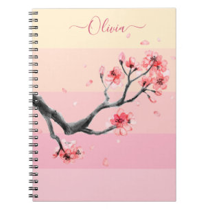 Carnet Bloc de couleur rose avec fleur de cerisier