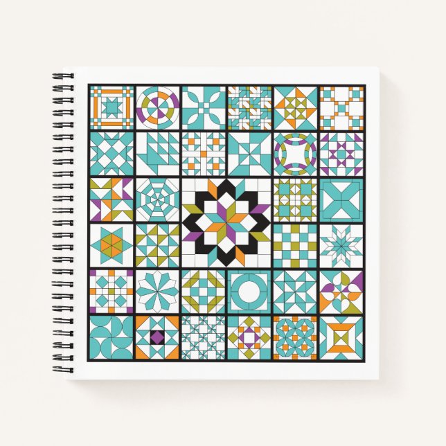 Carnet Bloc-notes Turquoise moderne Sampler Quilt (Devant)